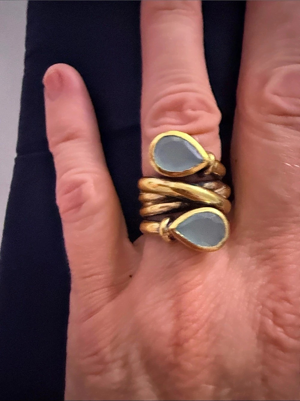 Gold-Tone Statement Ring with Gray Stones Like New